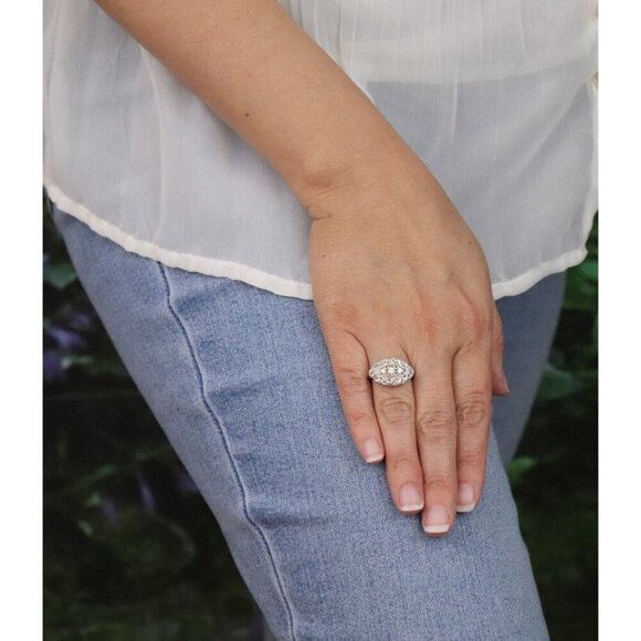 14k White Gold .15 carat Diamond Art Deco Ring Size 4 3/4 sizeable Antique - Picture 8 of 8